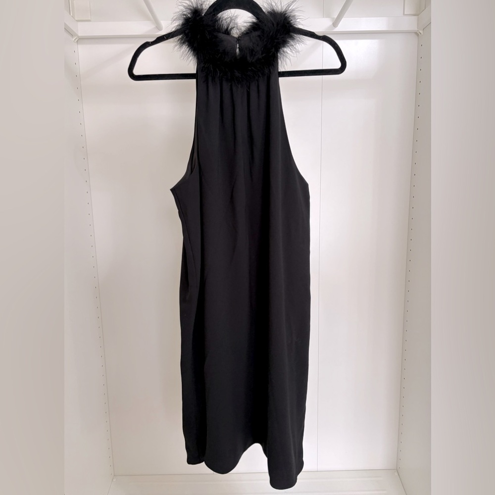 Trina Turk Black Feather-Trim Halter Dress